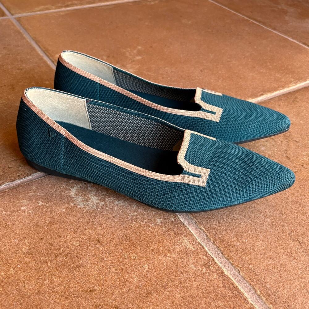 Vivaia Teal Soft Knit Pointy Toe Flats with Peachy Beige Trim size EU 41/US 9.5 - Picture 12 of 14